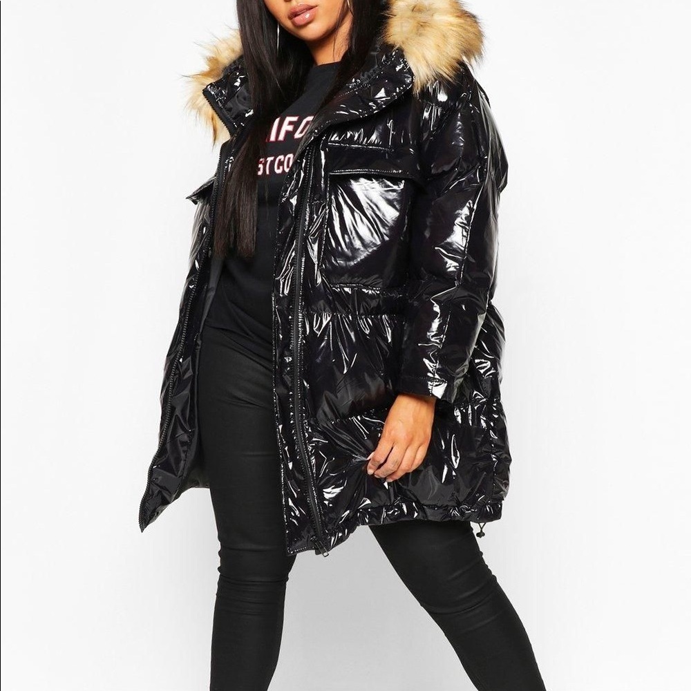boohoo plus faux fur hooded padded parka puffer